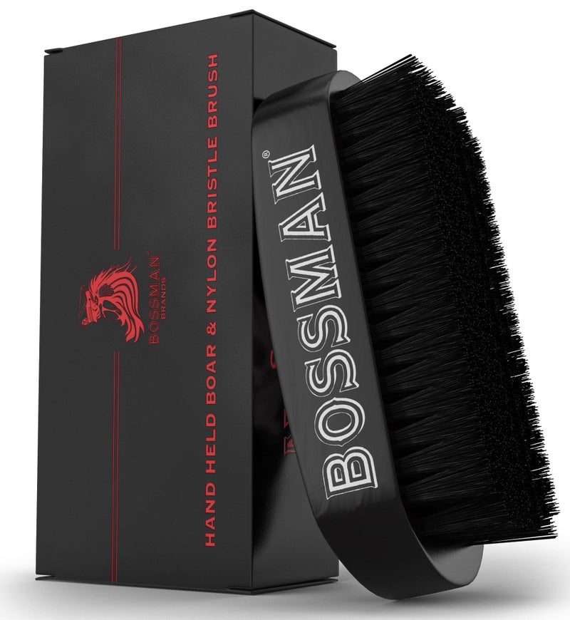 Bossman Beard Brush for Men - Hand Held Boar & Nylon Bristle Brush - Detangling Brush for Beard and Hair Care - Image 1