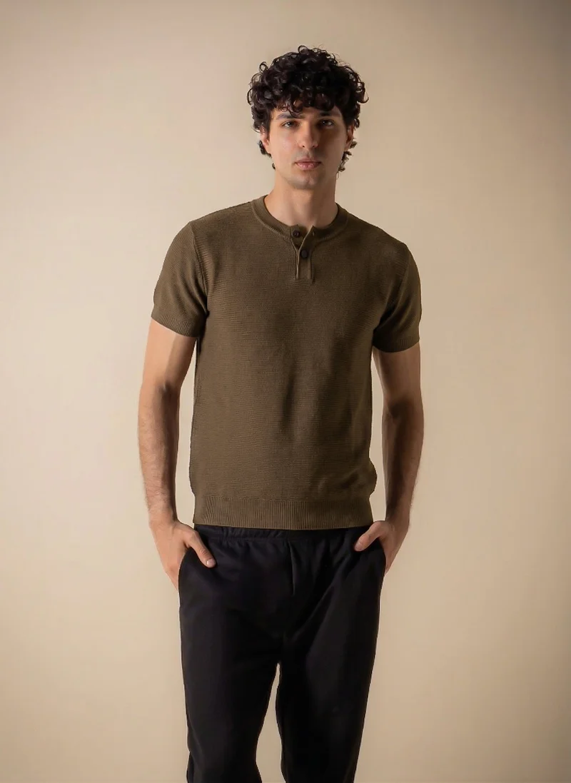 شايبس SLIM RIBBED HENLEY T-SHIRT
