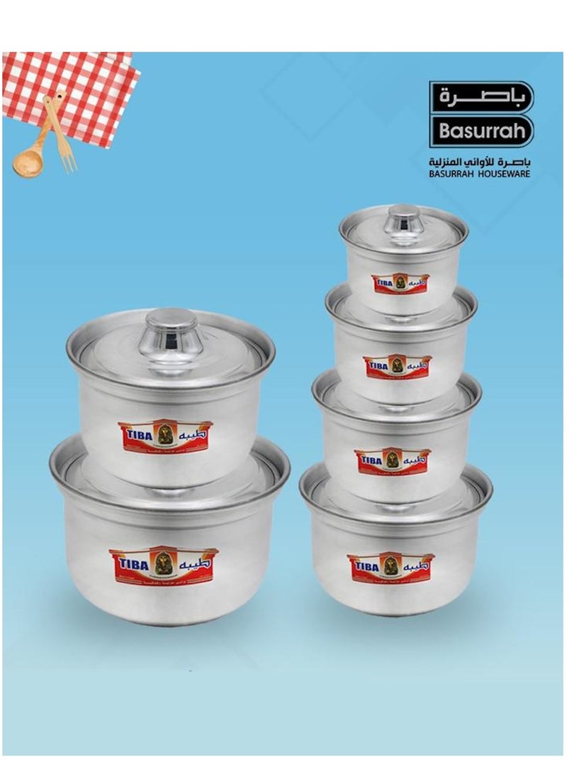 BASURRAH Basra Taiba Aluminum Pyramid Shiny Cooking Pot Set, 6 Round Pots, Made in Egypt  - Image 1