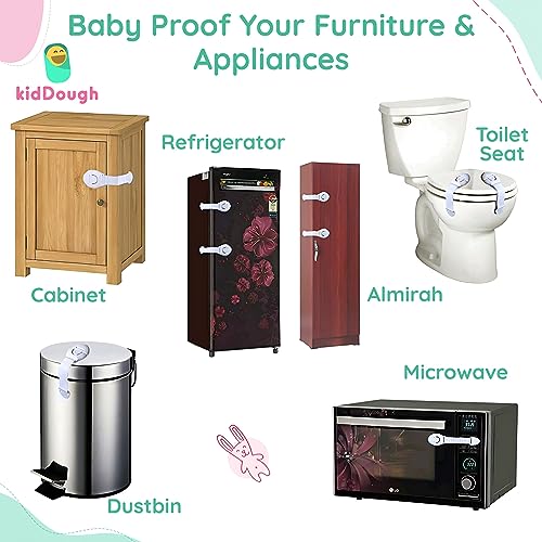 KidDough Furniture Safety Locks for Kids, Child Safety Locks for Drawers, Cabinets, Fridge, Cupboard Lock, Baby Proofing Product, Strong and Adhesive Safety Locks (Grey, 8 Grey Locks) - Image 5