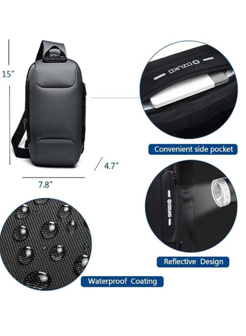 أوزوكو حقيبة ظهر بحمالة كتف مضادة للسرقة وحقيبة ظهر كروسبودي مقاومة للماء مع منفذ شحن USB خفيف الوزن غير رسمي - Image 3