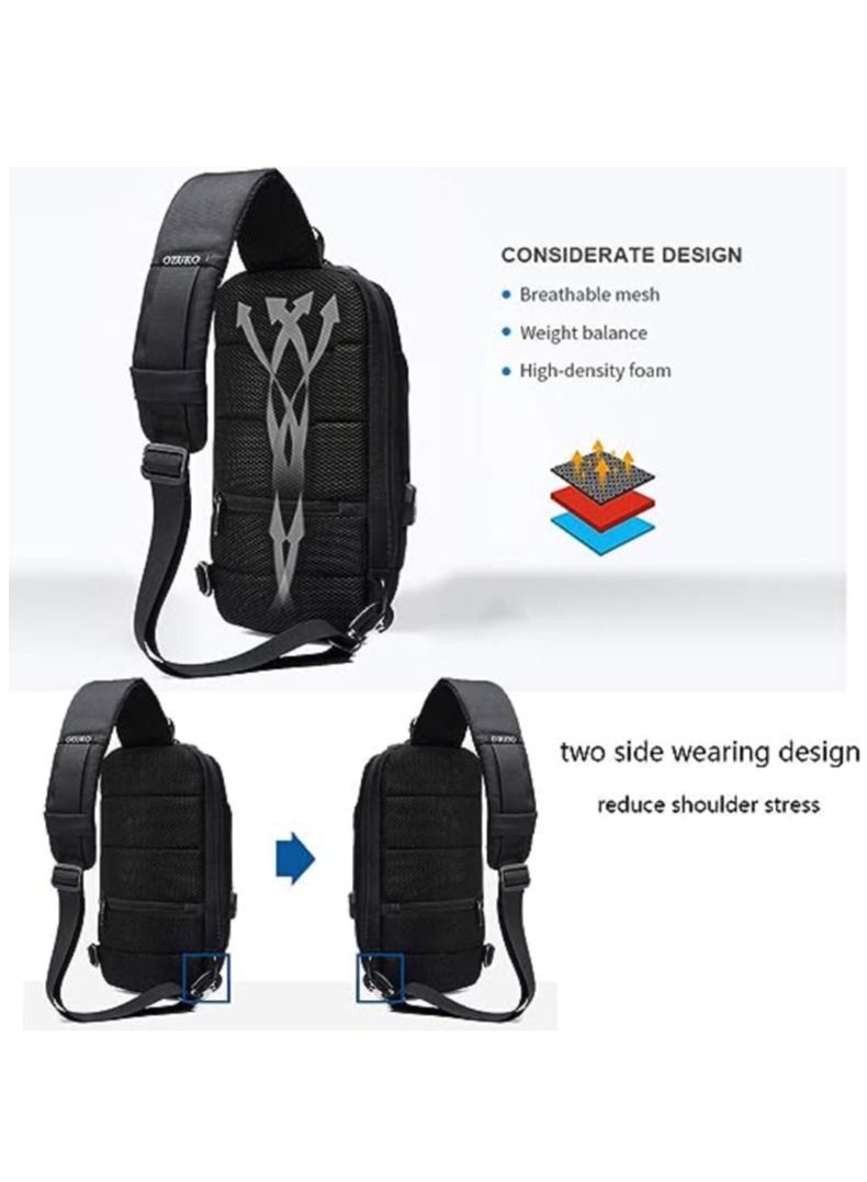 أوزوكو حقيبة ظهر بحمالة كتف مضادة للسرقة وحقيبة ظهر كروسبودي مقاومة للماء مع منفذ شحن USB خفيف الوزن غير رسمي - Image 4