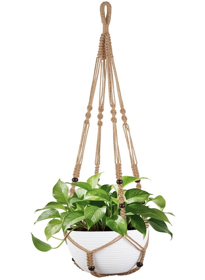 Mkono 43 Inch Macrame Plant Hanger Large for up to 12 Inch Pot Extra Long Hanging Plant Holder No Tassels Hanging Planter Basket with Wood Beads for Indoor Outdoor Home Decor, Brown - Image 1