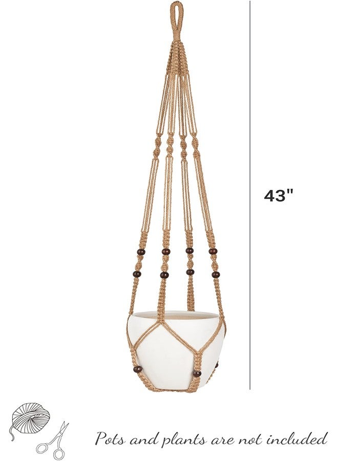 Mkono 43 Inch Macrame Plant Hanger Large for up to 12 Inch Pot Extra Long Hanging Plant Holder No Tassels Hanging Planter Basket with Wood Beads for Indoor Outdoor Home Decor, Brown - Image 5