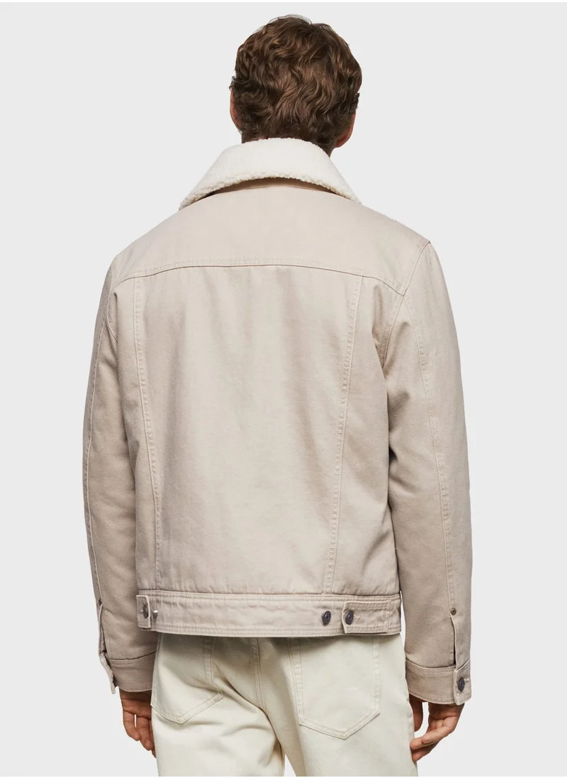 Mango Man Shearling Denim Jacket