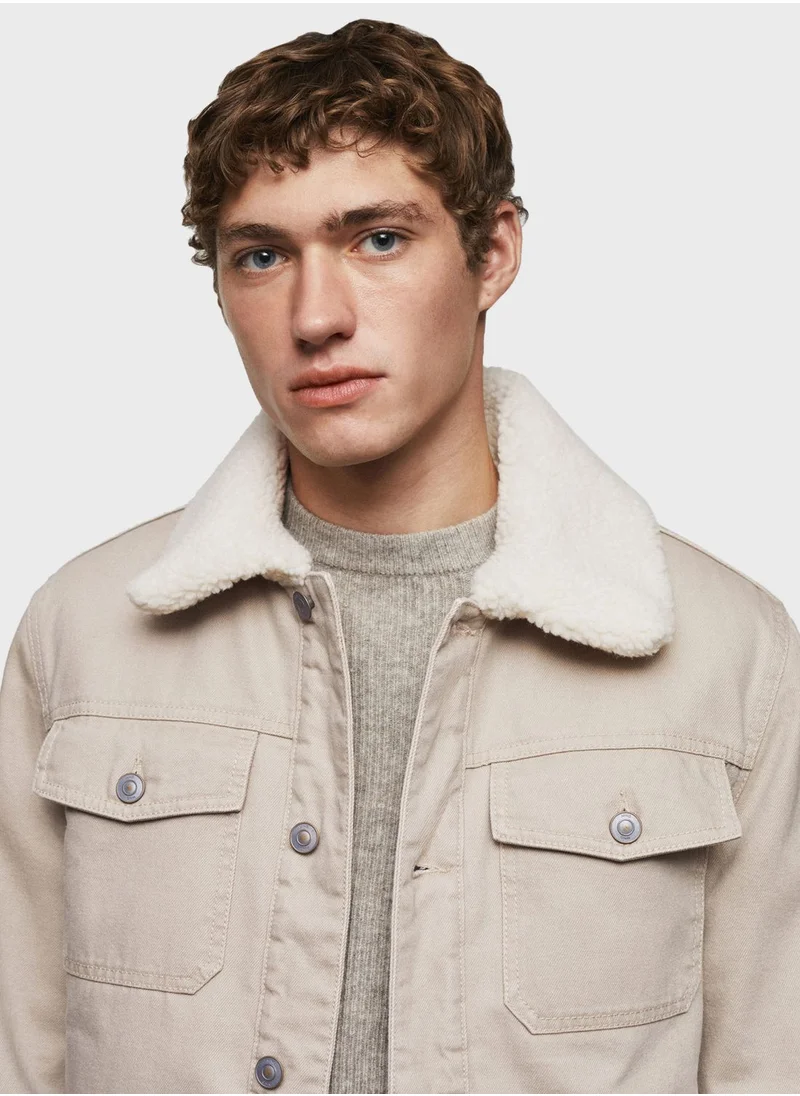 Mango Man Shearling Denim Jacket