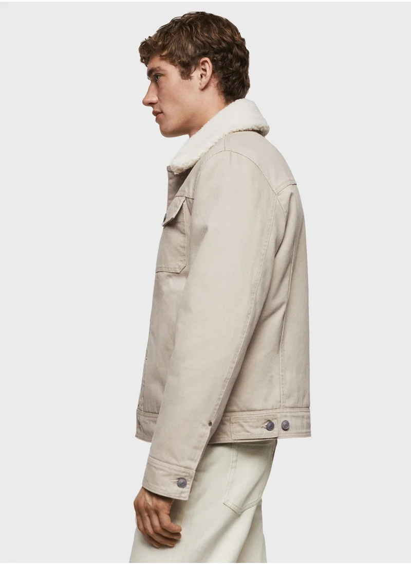 Mango Man Shearling Denim Jacket