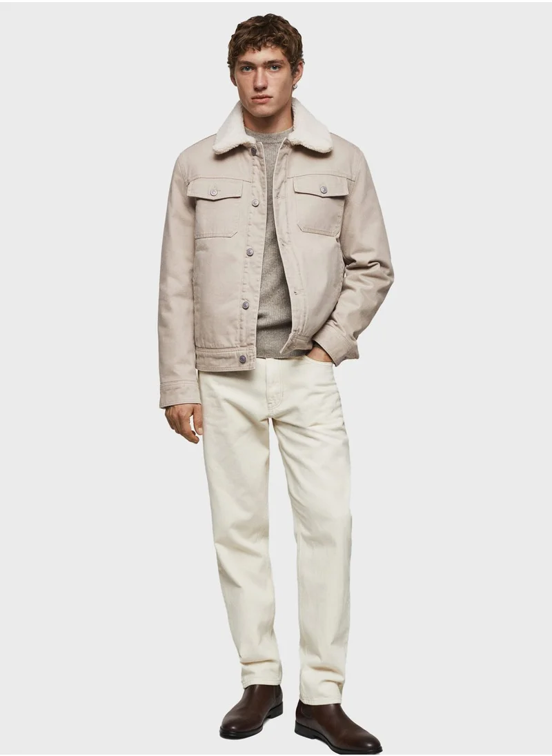 Mango Man Shearling Denim Jacket