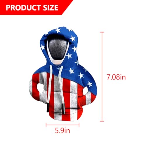 Bittwee Car Gear Shift Knob Hoodie, American US Flag Mini Sweater Gear Lever Cover, Cute Funny Vehicle Protector Decoration Accessories, Universal for Most Cars, SUVs, RVs（Blue/U+L） - Image 2