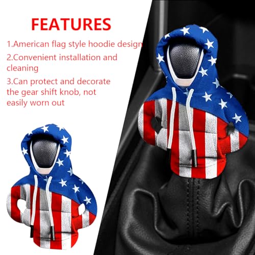 Bittwee Car Gear Shift Knob Hoodie, American US Flag Mini Sweater Gear Lever Cover, Cute Funny Vehicle Protector Decoration Accessories, Universal for Most Cars, SUVs, RVs（Blue/U+L） - Image 3