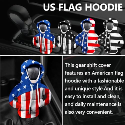 Bittwee Car Gear Shift Knob Hoodie, American US Flag Mini Sweater Gear Lever Cover, Cute Funny Vehicle Protector Decoration Accessories, Universal for Most Cars, SUVs, RVs（Blue/U+L） - Image 5