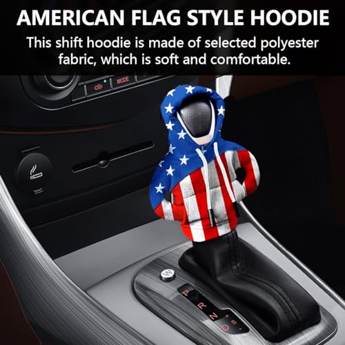 Bittwee Car Gear Shift Knob Hoodie, American US Flag Mini Sweater Gear Lever Cover, Cute Funny Vehicle Protector Decoration Accessories, Universal for Most Cars, SUVs, RVs（Blue/U+L） - Image 4