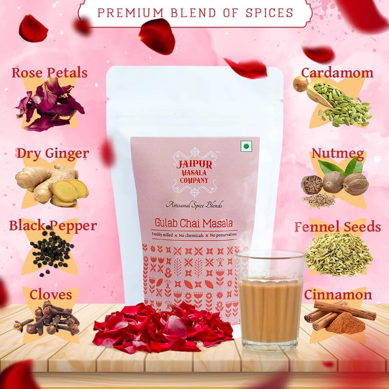 Jaipur Masala Company | Trial Combo Pack - Chai Masala, Kesar Chai Masala & Gulab Chai Masala | 100% Natural, Premium Spices, For Tasty Masala Tea | 100 gm each - Image 4