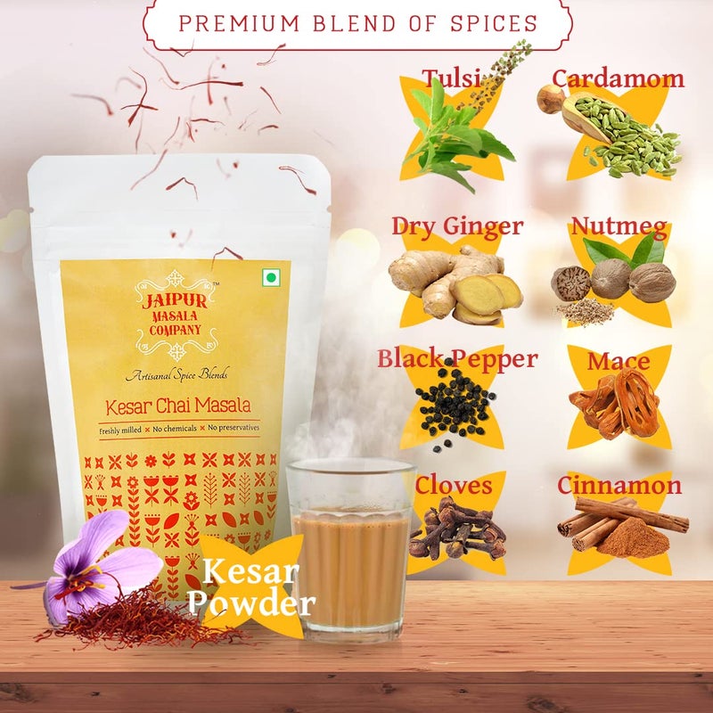 Jaipur Masala Company | Trial Combo Pack - Chai Masala, Kesar Chai Masala & Gulab Chai Masala | 100% Natural, Premium Spices, For Tasty Masala Tea | 100 gm each - Image 3
