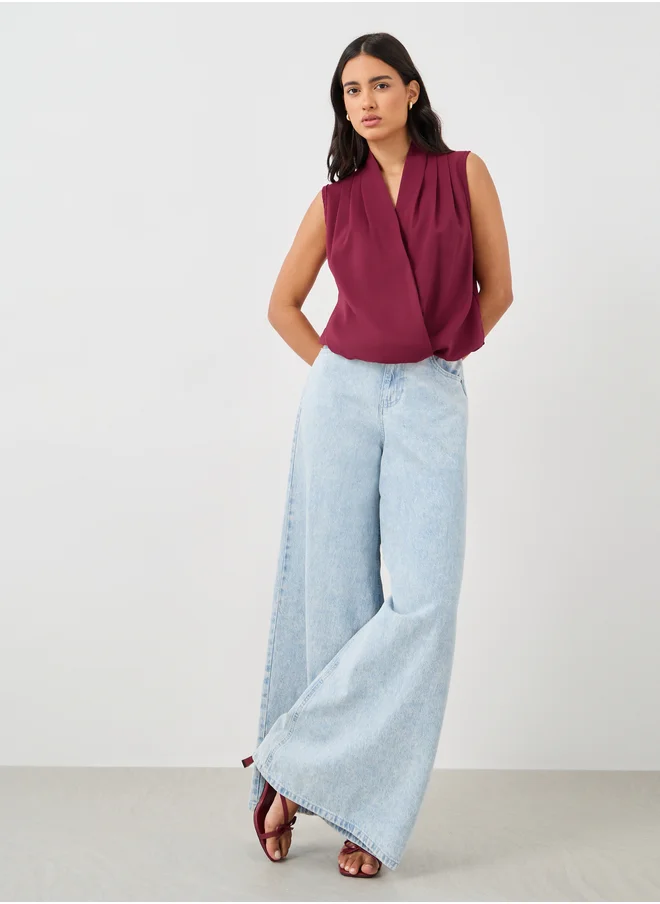 Styli Styli Solid Sleeveless Surplice Neck Wrap Top