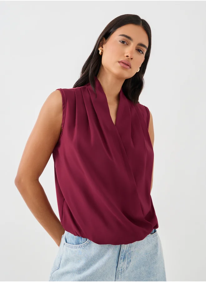Styli Styli Solid Sleeveless Surplice Neck Wrap Top
