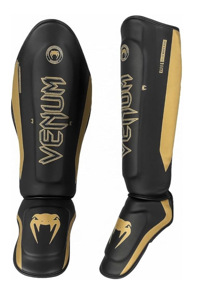 فينوم واقيات ساق احترافية للكيك بوكسينج والمواي تاي – حماية عالية الجودة للتمارين القتالية وفنون القتال المختلطة – تصميم متين وثابت (اسود/ذهبي) - Image 2