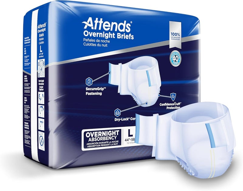 Attends Overnight Disposable SmartCool Briefs Large 4458 Waist Tab Closure Heavy Absorbency and DryLock Containment Core 96ct Case - Image 1