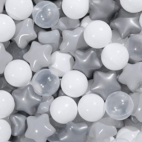 TRENDPLAY Star Ball Pit Balls for Toddlers 100 Count Star Balls Different Shapes NonToxic Plastic Balls for Safe Play Boys Girls Festival Party Decoration Gray Clear - Image 1