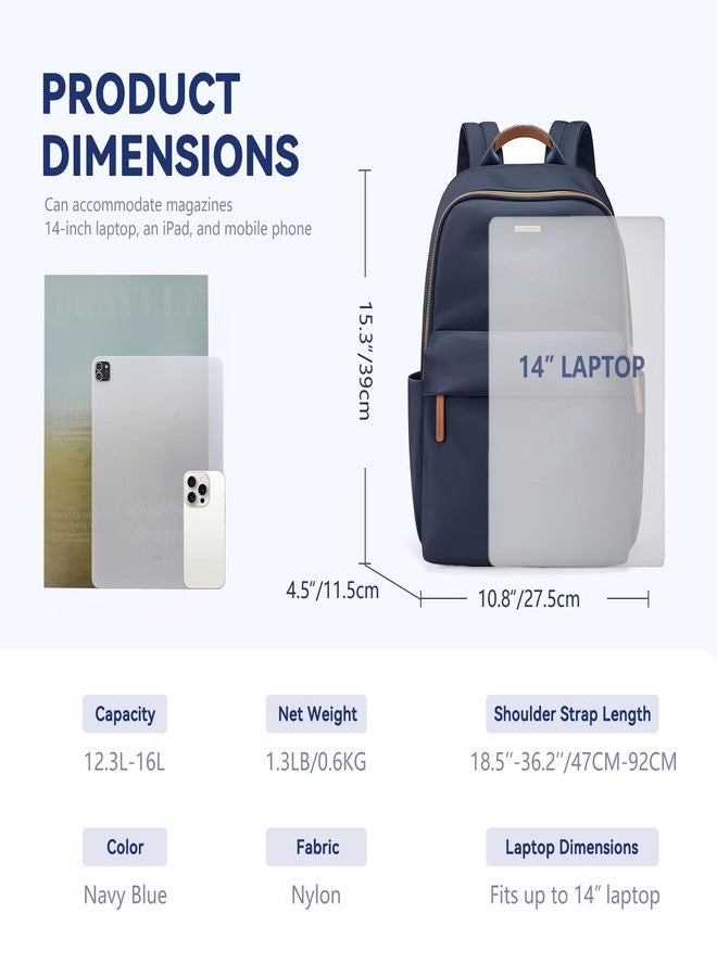 GOLF QUALITY Laptop Backpack for Women Fit 14 Inch Stylish Daypack Notebook Travel Work Commuter Casual Daypack Backpack Purse for Women Travel Business (Navy Blue) - Image 2