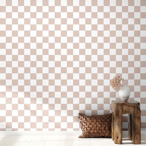 Drydiet Light Brown Checkered Peel and Stick Wallpaper 70s Retro Funky Checkered Contact Paper Geometric Waterproof Wallpaper Neutral Checkerboard Decor for Bathroom Cabinet(9.8' x 15.75'') - Image 5