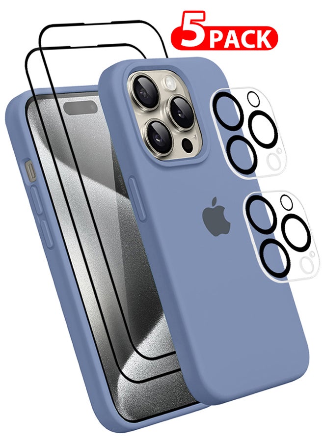 CATANES - 5 Packs For iPhone 15 Pro Max Case 2 Screen Protectors and 2 Camera Lens Protectors Upgrade Defender Silicone Cover ShockProof Anti-Scratch Protective Phone Case Light Blue - Image 1