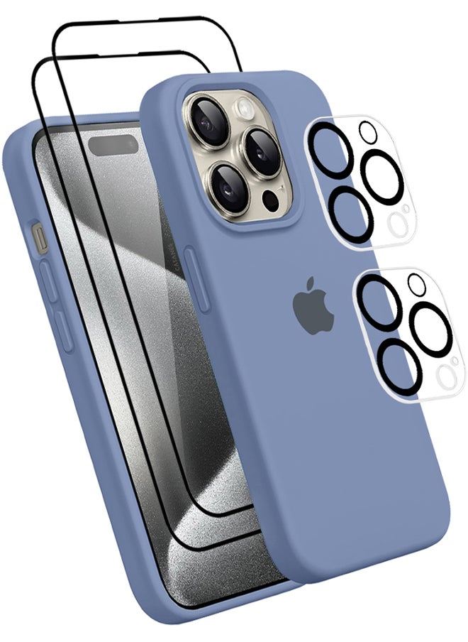 CATANES - 5 Packs For iPhone 15 Pro Max Case 2 Screen Protectors and 2 Camera Lens Protectors Upgrade Defender Silicone Cover ShockProof Anti-Scratch Protective Phone Case Light Blue - Image 1