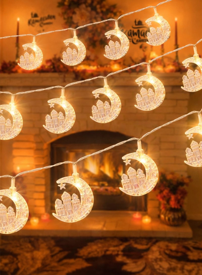 الثريات زينة رمضان مضيئة LED على شكل هلال ومسجد – إضاءة ديكور رمضان وإيد مثالية للمنزل والنوافذ والحفلات – أضواء رمضان دافئة لتعليق الزينة الإسلامية - Image 1