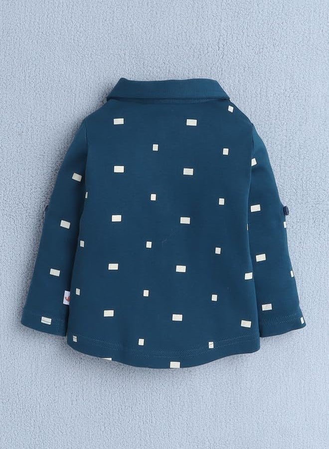 BUMZEE طقم ملابس للأولاد من BUMZEE، قميص بأكمام طويلة وسروال قصير مع صدرية وربطة عنق مزينة باللونين الأزرق المخضر والبيج - من 3 إلى 6 أشهر (Peb10526B-tel) - Image 3