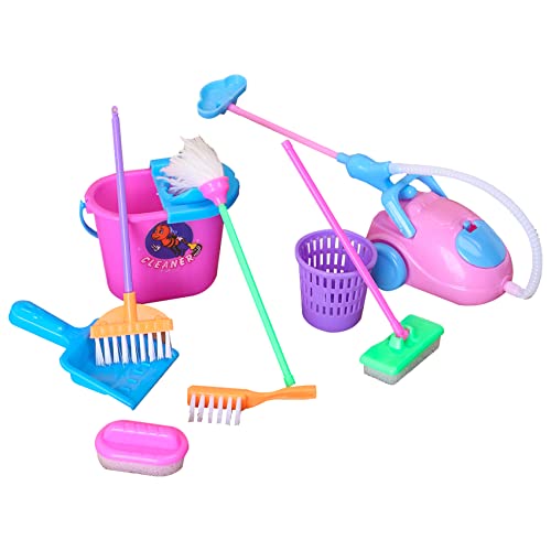 E-TING Miniature Mop Dust Pan, Brush, Broom, Plastic Bucket Doll Housework Cleaning Supplies Tools Set Dollhouse Furniture Decoration Accessories for 7-11.5 inch Dolls Accessories, Multicolored - Image 1