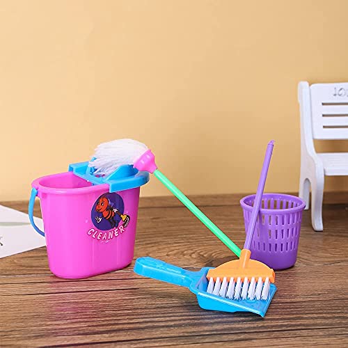 E-TING Miniature Mop Dust Pan, Brush, Broom, Plastic Bucket Doll Housework Cleaning Supplies Tools Set Dollhouse Furniture Decoration Accessories for 7-11.5 inch Dolls Accessories, Multicolored - Image 2