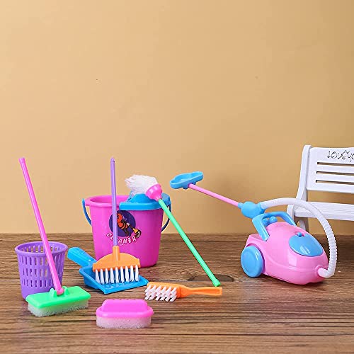 E-TING Miniature Mop Dust Pan, Brush, Broom, Plastic Bucket Doll Housework Cleaning Supplies Tools Set Dollhouse Furniture Decoration Accessories for 7-11.5 inch Dolls Accessories, Multicolored - Image 4