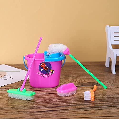 E-TING Miniature Mop Dust Pan, Brush, Broom, Plastic Bucket Doll Housework Cleaning Supplies Tools Set Dollhouse Furniture Decoration Accessories for 7-11.5 inch Dolls Accessories, Multicolored - Image 3