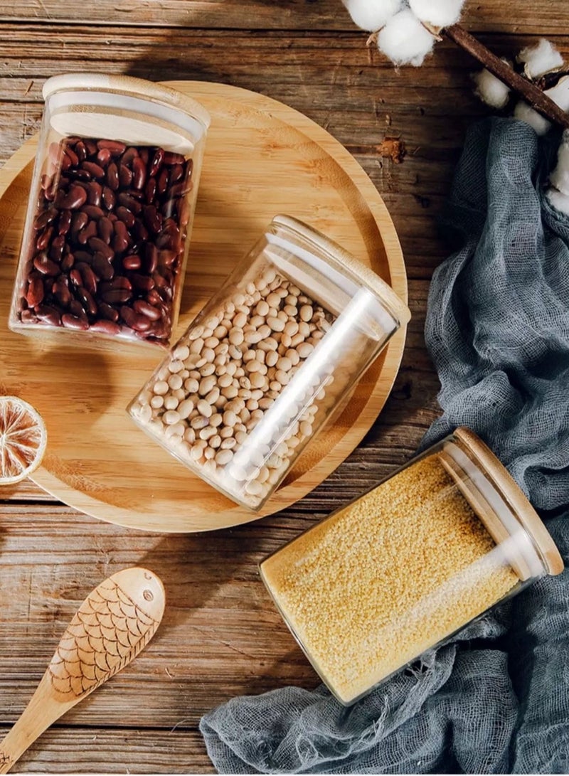 طقم برطمان تخزين زجاجي مكون من 12 قطعة بغطاء من الخيزران برطمان توابل زجاجي صغير بغطاء محكم الغلق (250 مل) - Image 3