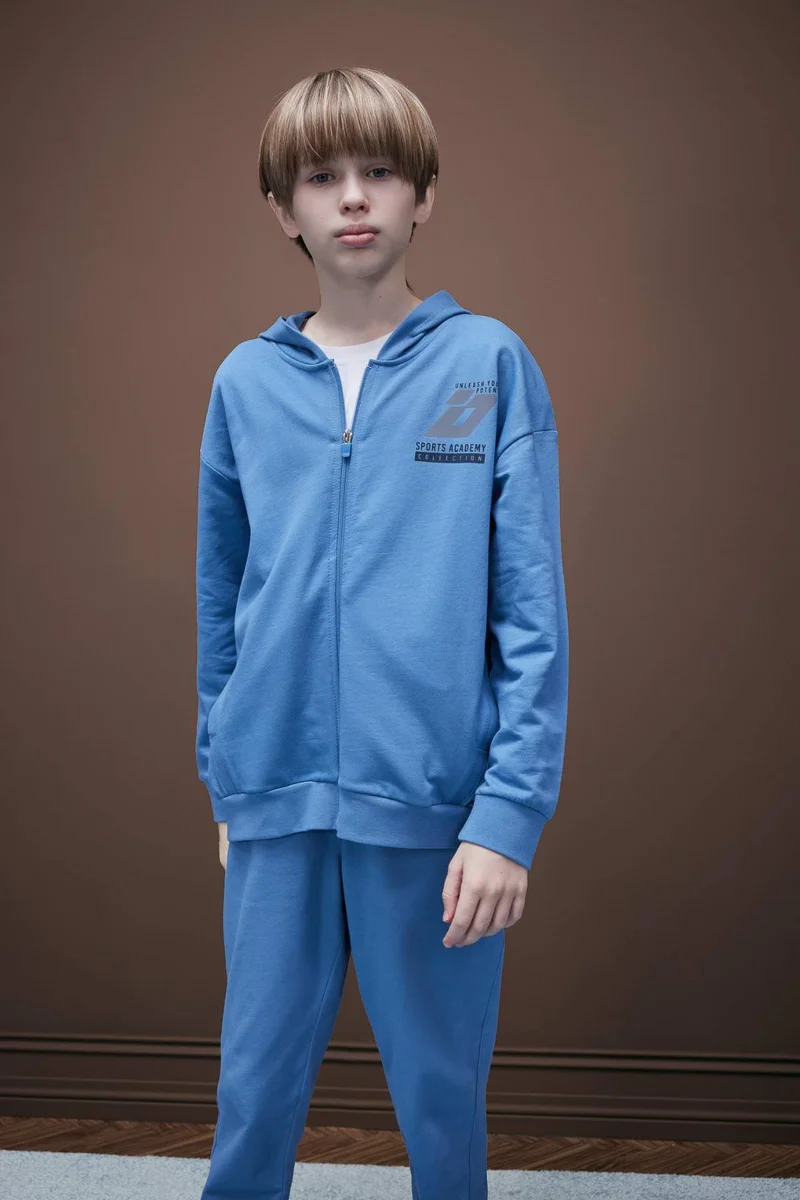 ديفاكتو Boy Printed Hooded Sweatshirt Fabric Cardigan