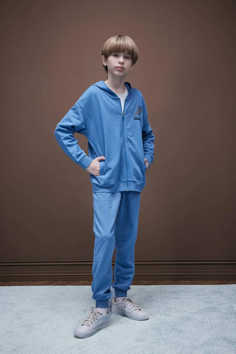 ديفاكتو Boy Printed Hooded Sweatshirt Fabric Cardigan
