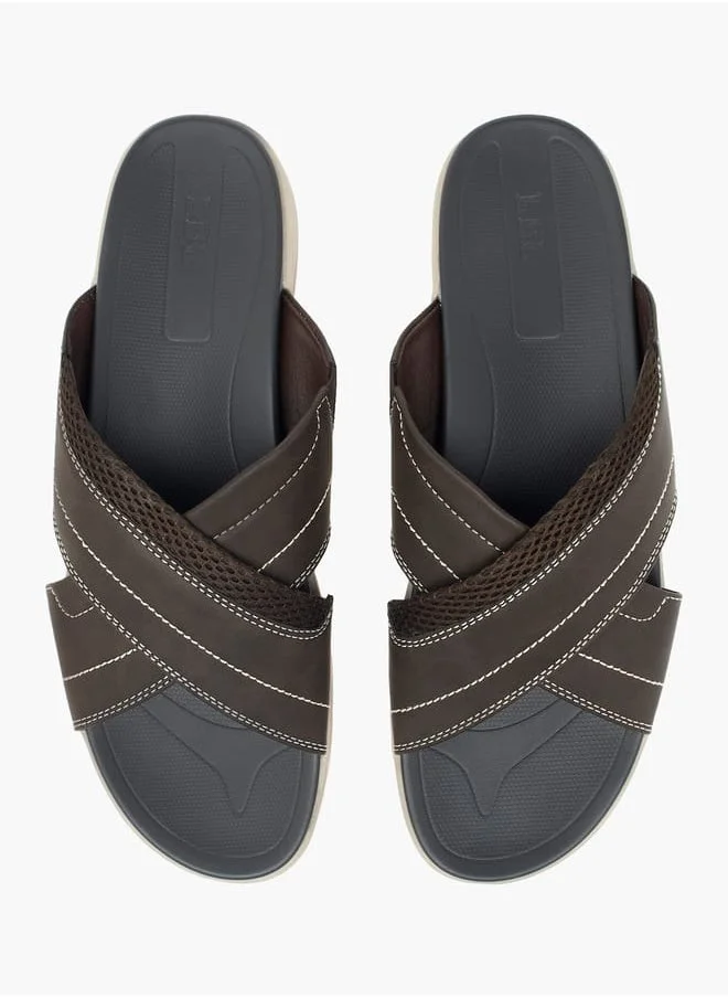 ال بي ال من شو اكسبرس Men Stitch Detail Slip-On Cross-Strap Sandals