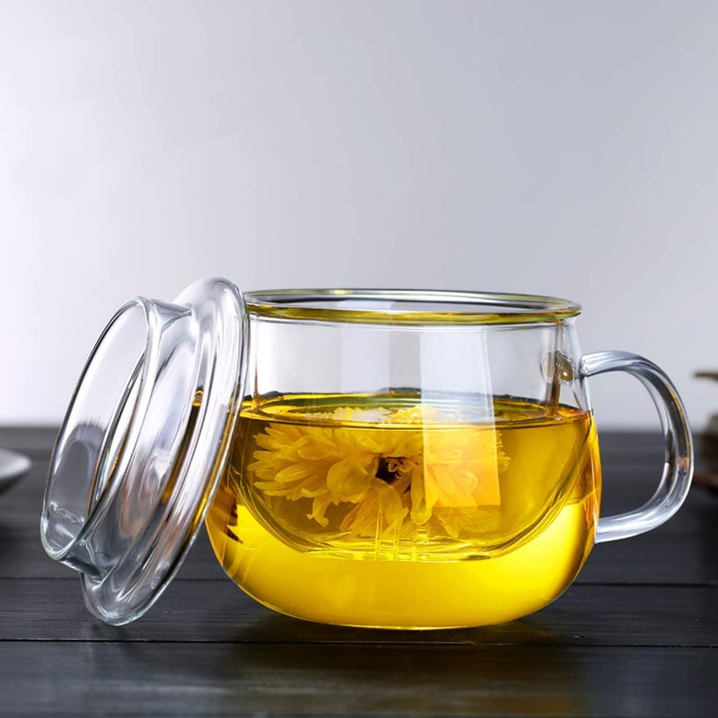 NILKANTH 13 Ounce Tea Cups Kits Loose TeaLeaf Brewing System Thickened Glass Cups with Tea Infuser Basket and Lid Simple Filtration Teacups Great for Family Daily Flat Lid - Image 2
