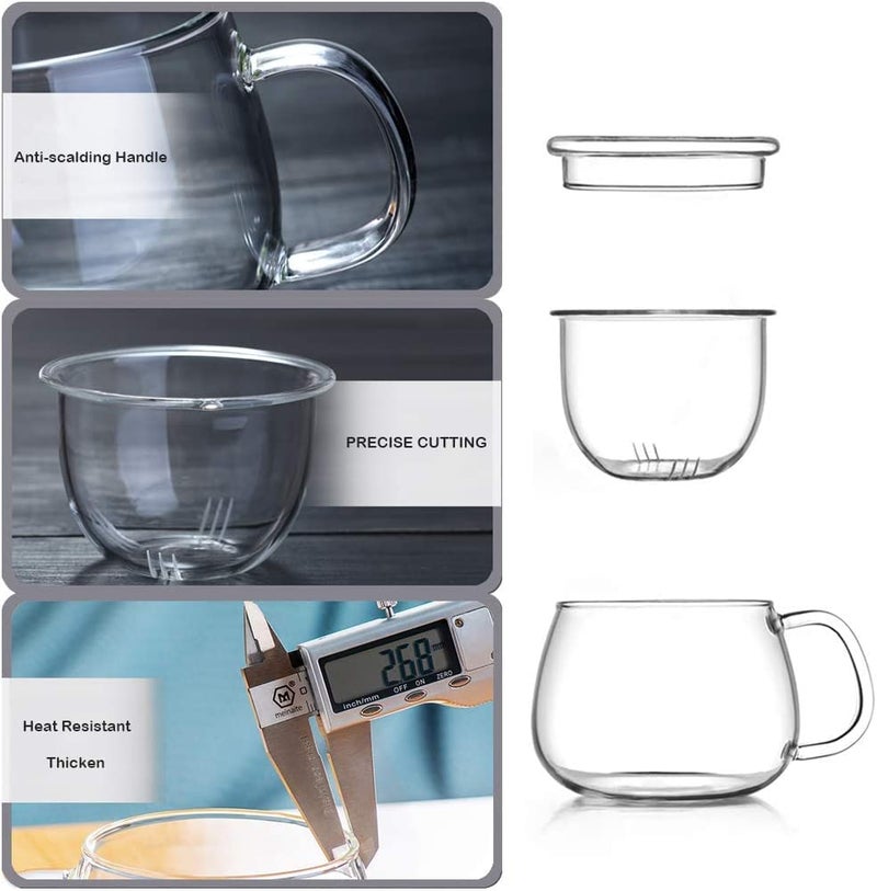 NILKANTH 13 Ounce Tea Cups Kits Loose TeaLeaf Brewing System Thickened Glass Cups with Tea Infuser Basket and Lid Simple Filtration Teacups Great for Family Daily Flat Lid - Image 4