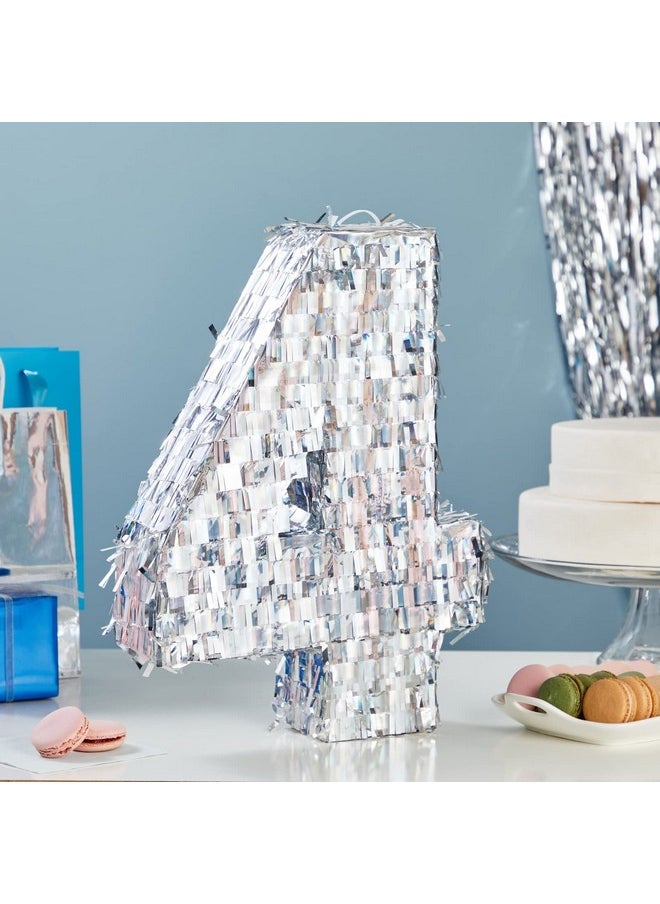 Blue Panda Small Holographic Silver Foil Number 4 Pinata For Kids Birthday Party Decorations (15.7X9X3 In)  - Image 2