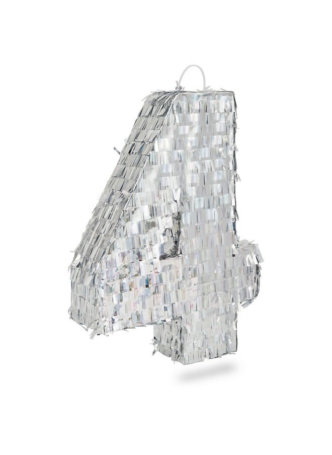 Blue Panda Small Holographic Silver Foil Number 4 Pinata For Kids Birthday Party Decorations (15.7X9X3 In)  - Image 1