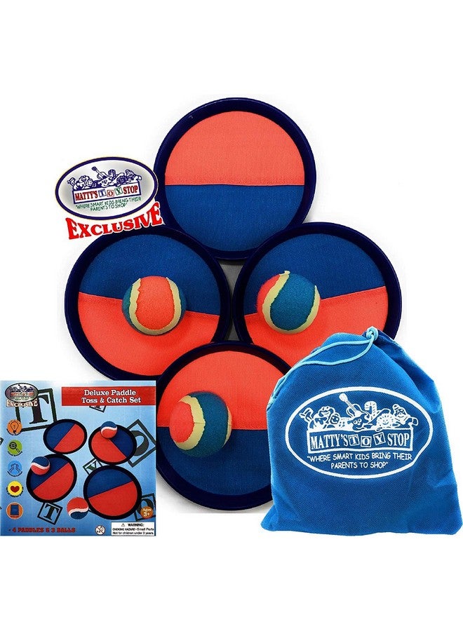 Matty's Toy Stop Matty's Toy Stop Deluxe Toss & Catch (Hook & Loop) Tropical Colors Paddle Game Set with 4 Paddles, 3 Balls & Storage Bag - Classic Outdoor Game, Perfect for The Beach, Backyard or in The House!  - Image 1
