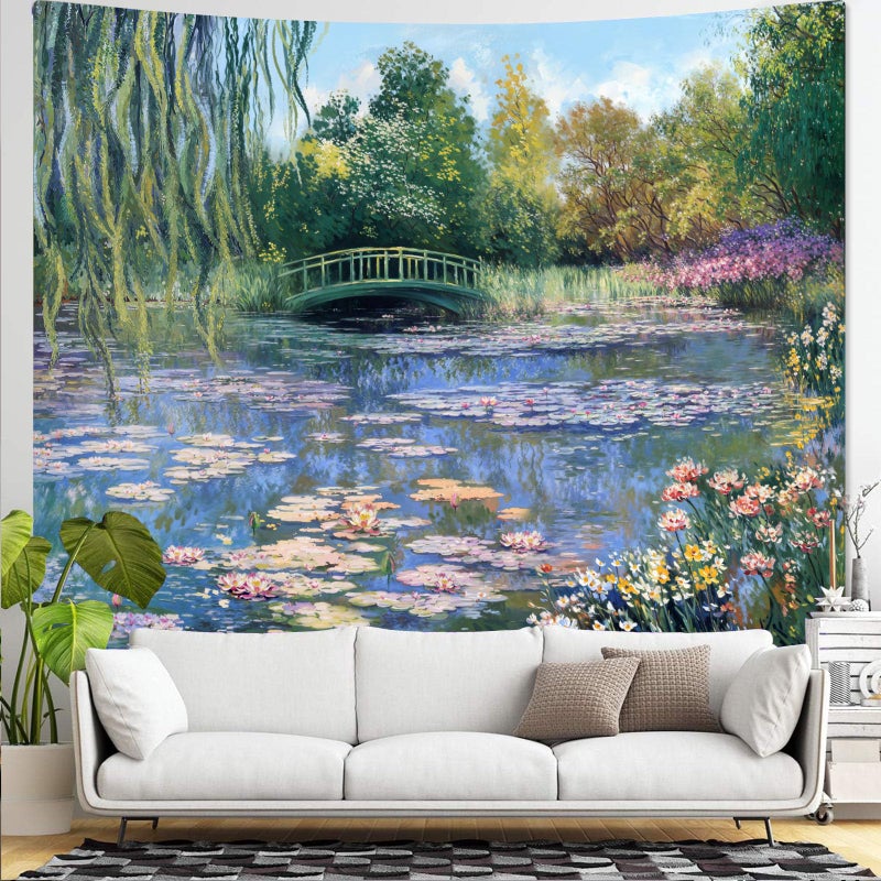 Accnicc Monet Water Lilies Tapestry Green Floral Plant Tapestries Aesthetic Monet Wall Art Posters Nature Flower Garden Landscape Small Tapestrys for Bedroom Living Room Dorm 48 x 36 Inch - Image 2