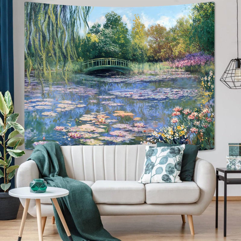 Accnicc Monet Water Lilies Tapestry Green Floral Plant Tapestries Aesthetic Monet Wall Art Posters Nature Flower Garden Landscape Small Tapestrys for Bedroom Living Room Dorm 48 x 36 Inch - Image 3