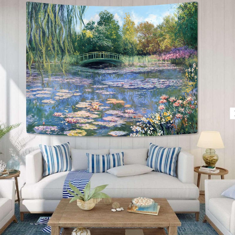 Accnicc Monet Water Lilies Tapestry Green Floral Plant Tapestries Aesthetic Monet Wall Art Posters Nature Flower Garden Landscape Small Tapestrys for Bedroom Living Room Dorm 48 x 36 Inch - Image 5