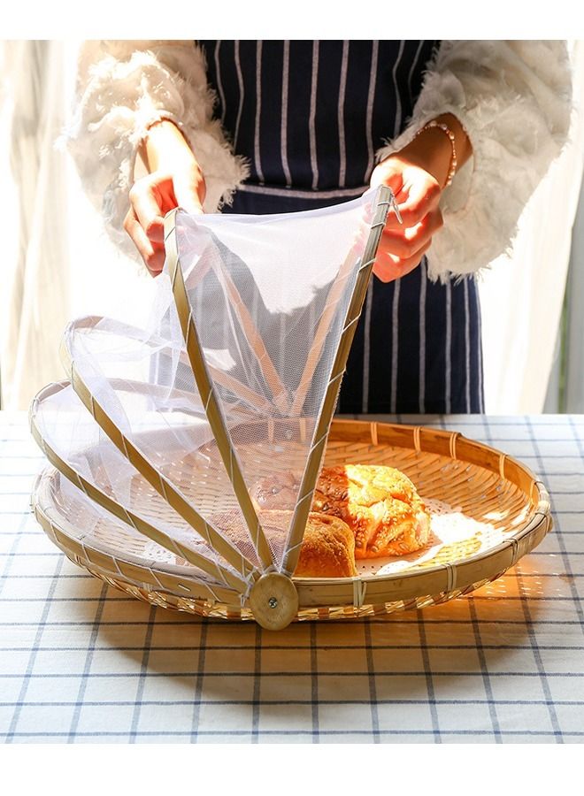 fashionhome Bamboo Basket Hand Woven Tray Anti Bug Food Fruit Container Beige/White  - Image 2