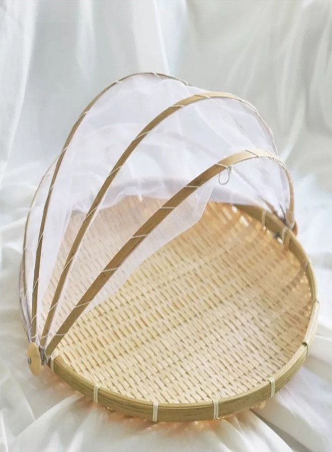 fashionhome Bamboo Basket Hand Woven Tray Anti Bug Food Fruit Container Beige/White  - Image 1
