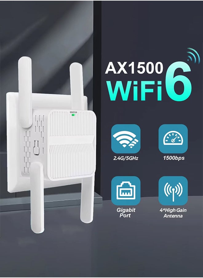 ماركة غير محددة جهاز AX1500 WiFi 6 ثنائي التردد 2.4G/5G مكرر لاسلكي موسع نطاق WiFi للمنزل والمكتب، شبكة جيجابت هوائي  - Image 1
