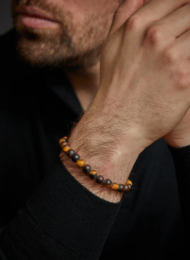 Rebel & Rose Men's Tiger Lily Beaded Bracelet, 8 mm Tiger Eye Stones