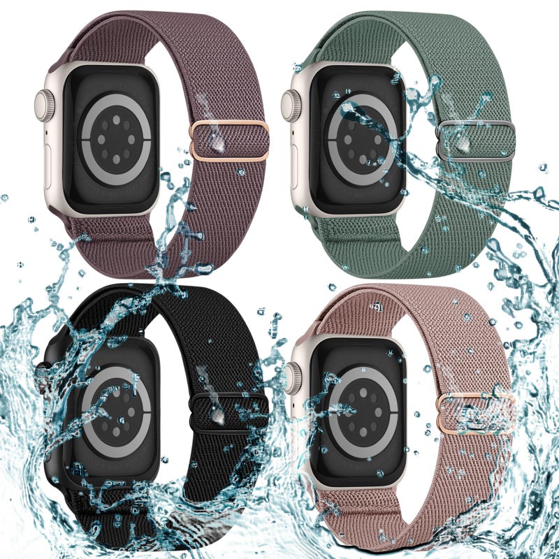 CCnutri Stretchy Solo Loop Compatible with Apple Watch Bands 38mm 40mm 41mm 42mm 44mm 45mm 46mm 49mm, Splash-Proof Nylon Sport Strap Women Men for iWatch Series 11 10 9 8 7 6 5 4 3 SE/Ultra 3 2, 4 Pack - Image 1